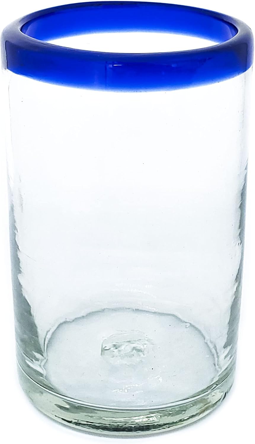 Cobalt Blue Rim 120 oz Pitcher and 6 Drinking Glasses set, Recycled Glass, Lead-free, Toxin-Free (Pitcher & Glasses)
