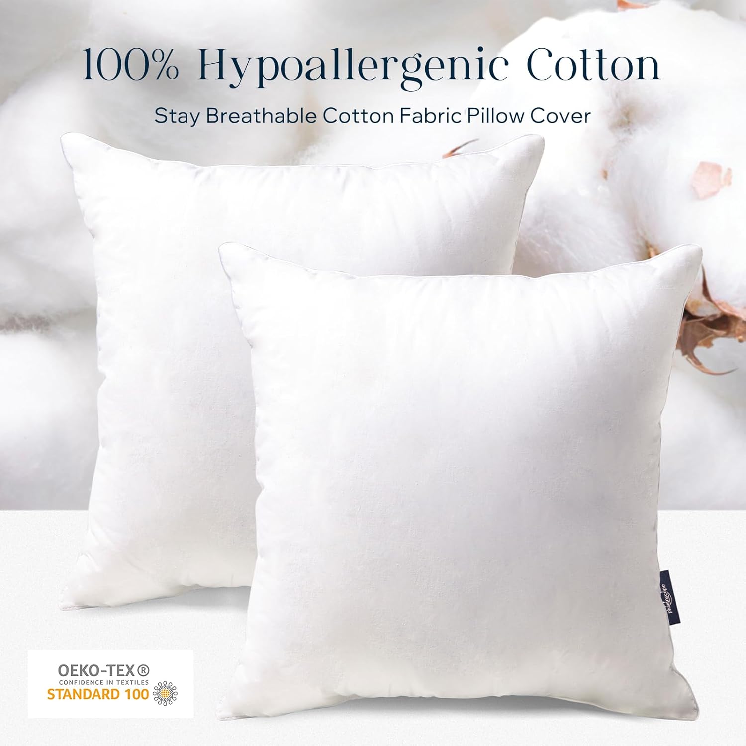 Phantoscope Throw Pillow Insert with 100% Cotton Cover, 26x26 Inch, 1 Pack