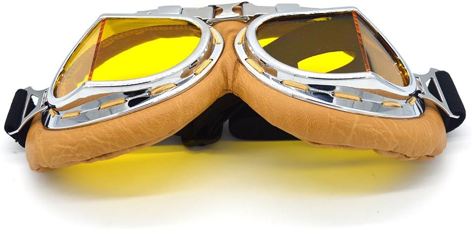 Motorcycle Goggles Anti Fog&Wind&Dust&Sand Aviator Pilot Motocross | Dirt Bike Atv Riding Goggles with Yellow Lens,Fit Over Glasses or Helmet