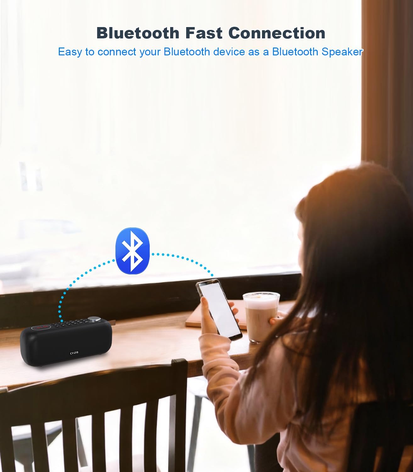 Portable Bluetooth Speaker FM Radio Digital, Support USB/SD Card MP3 Music Player/AUX/REC, Build-in 3000mAh Rechargeable Battery