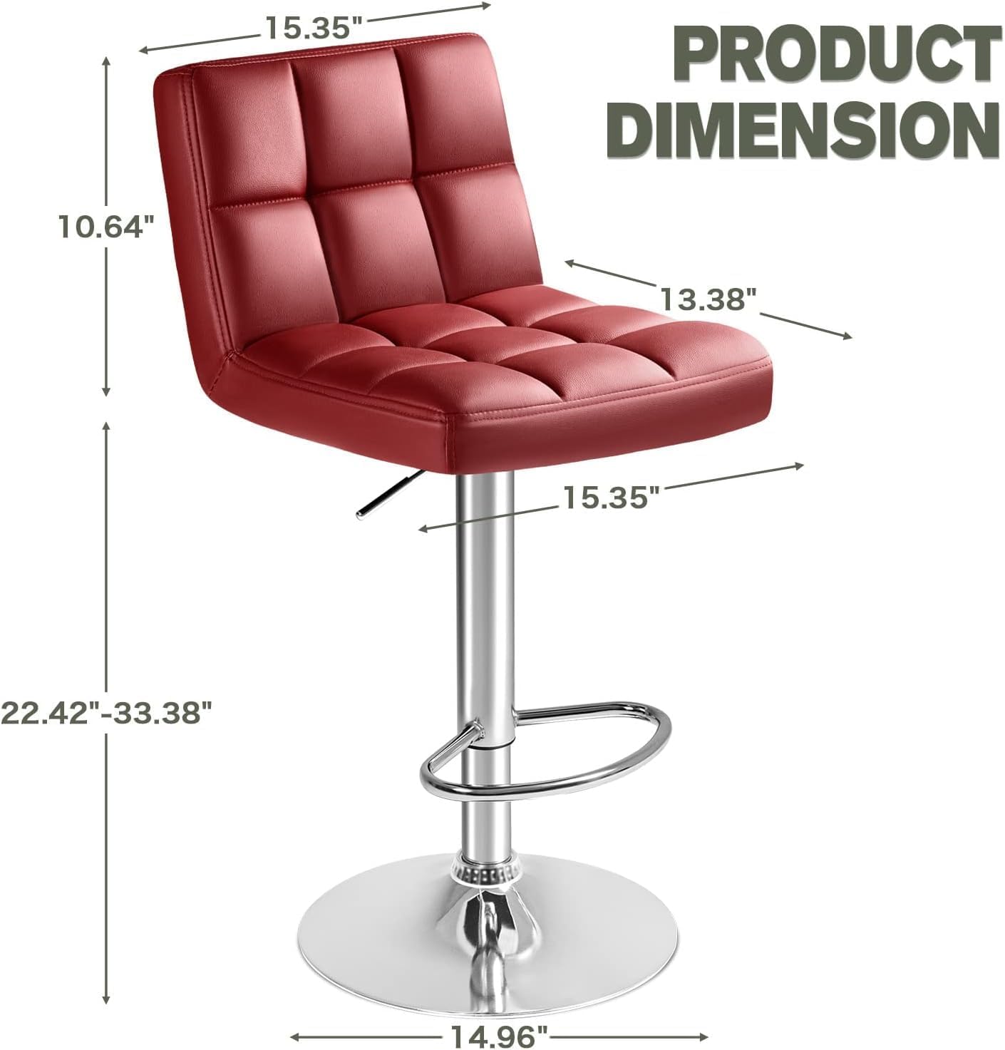 Furmax Bar Stools Modern Pu Leather Swivel Adjustable Hydraulic Bar Stool Square Counter Height Stool Set of 2 (White)