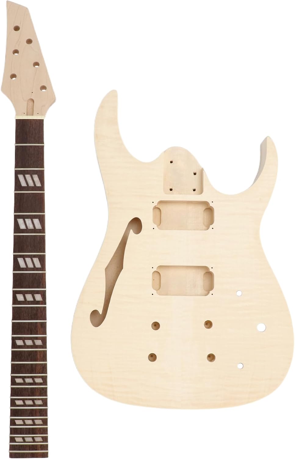DIY Electric Guitar Kit Beginner Kit with Flamed Maple Veneer Top | 6 String, Right Handed, Basswood Body, Hard Maple Neck, Rosewood Fretboard