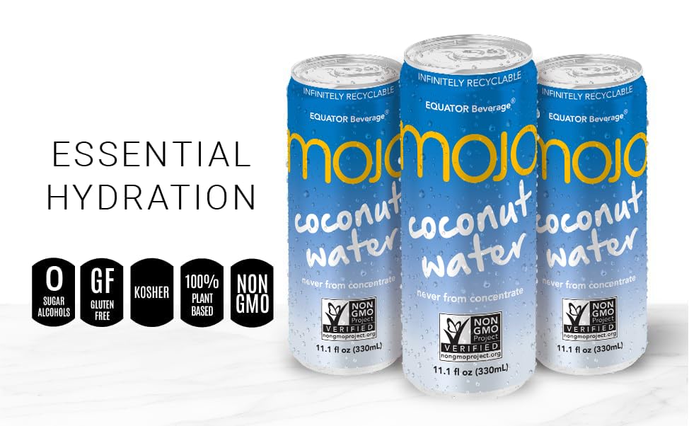 MOJO Coconut Water, Hydration, Electrolytes, Non-GMO, 11.1 oz, 12 Pack