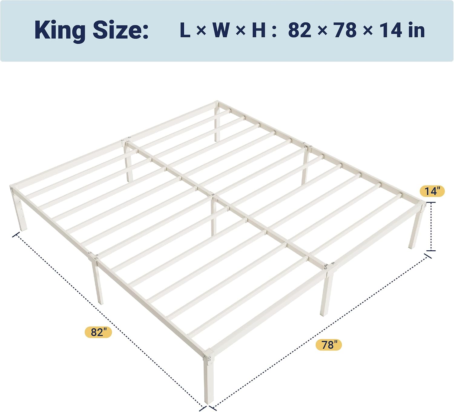 Allewie Full Size Bed Frame, 14 inch Metal Platform Beds with Storage Space, No Box Spring Needed and Easy Assembly, White