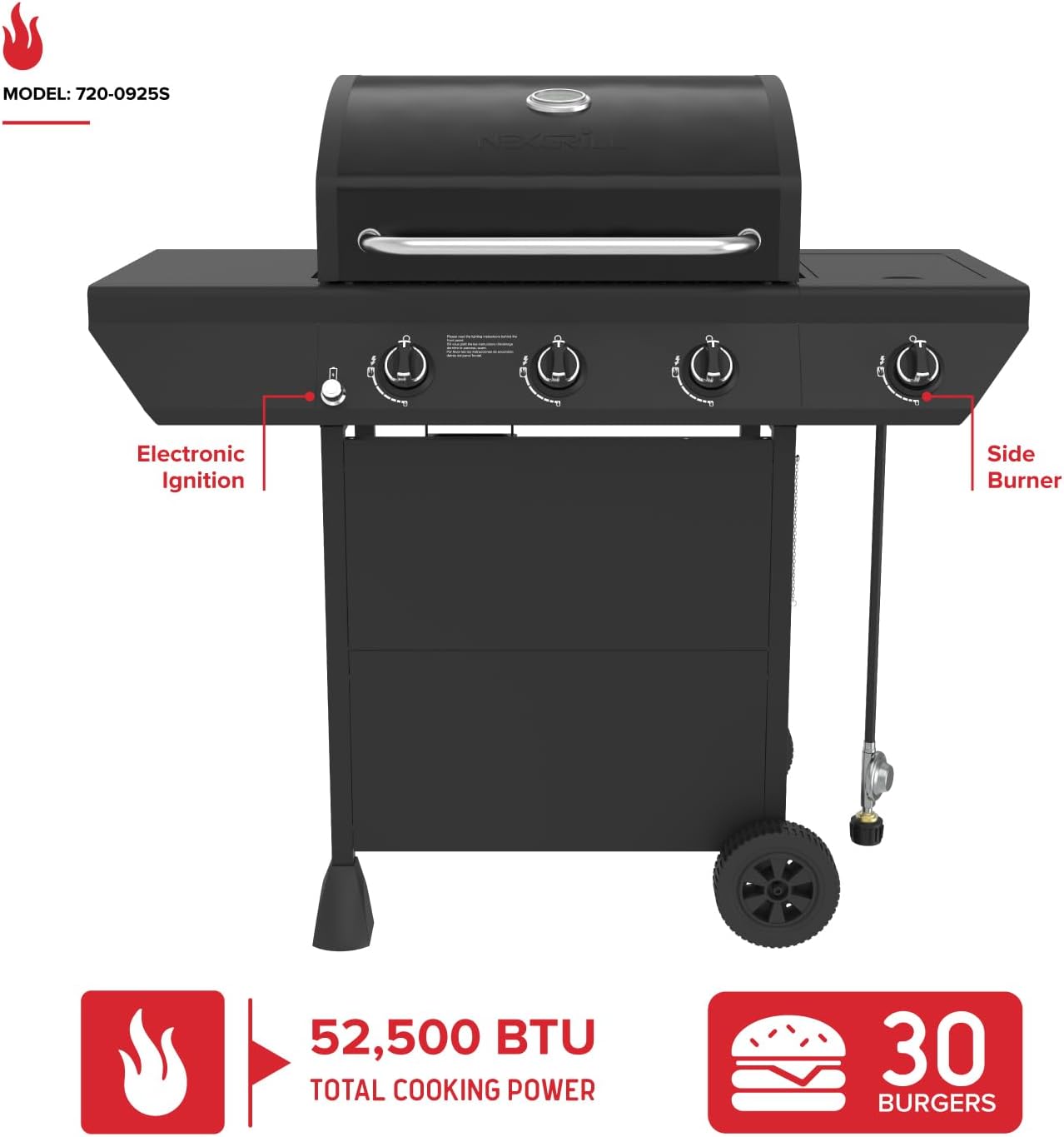 Nexgrill Propane 3-Burner Gas Grill, Side Burner with Durable Steel Lid