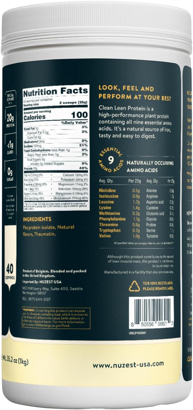 Nuzest Clean Lean Protein - Vegan Pea Protein Powder Rich Chocolate 1.1 lb | 20 Servings with 18g Protein Plant Based Protein Powder, Only 4 Ingredients, Dairy Free, Gluten Free, GMO Free, Protein Shake