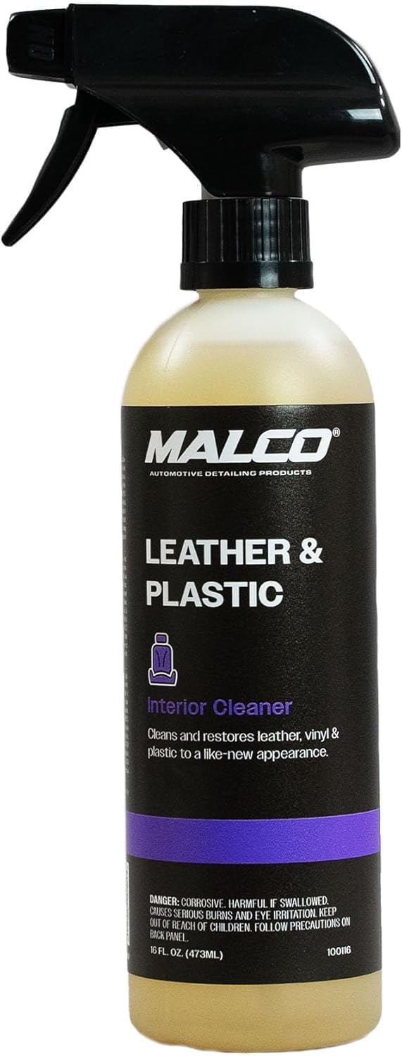 Malco Leather & Plastic Cleaner – Penetrates Deep to Remove Dirt, Grime and Oily Soils/Restores Leather, Plastic and Vinyl/Leaves Surfaces Clean, Shiny and Film-Free / 1 Gallon (100101)