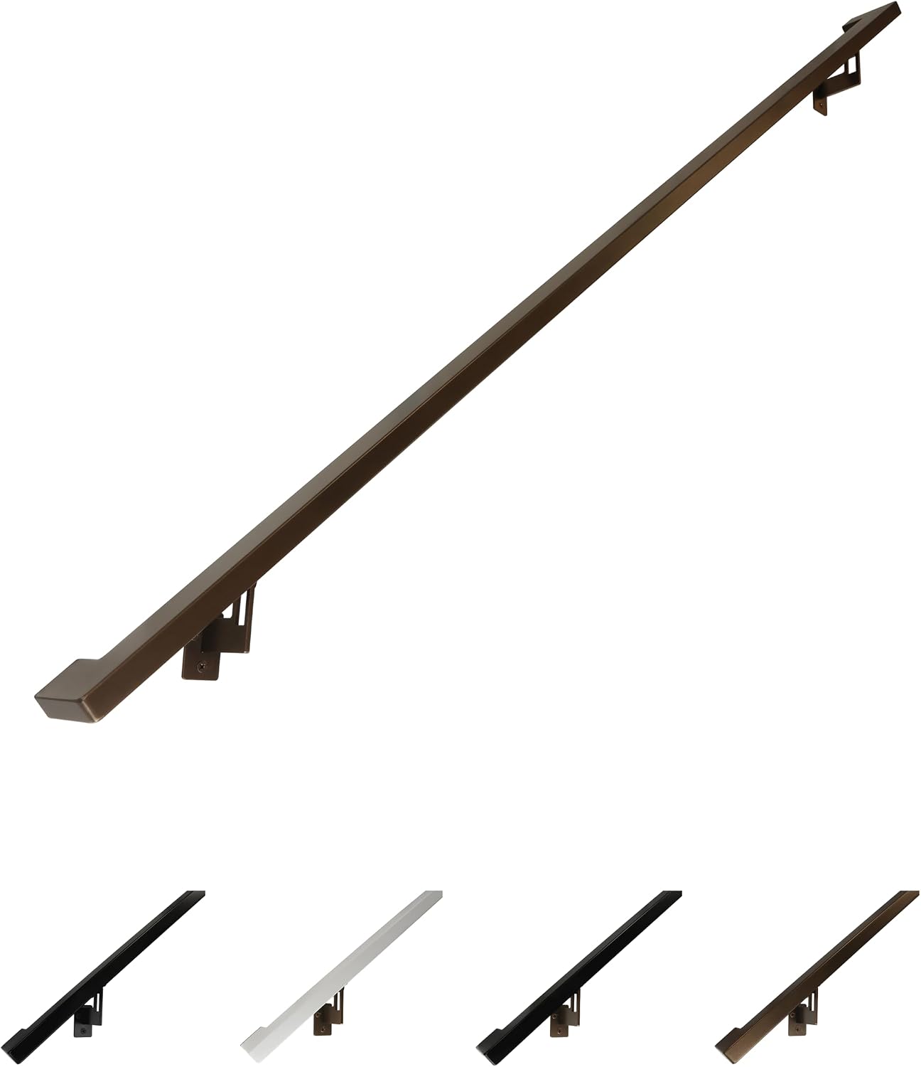 Modern Aluminum Handrail Grab Bar Kit, Adjustable Steel Brackets Included, Returns to Wall, Powder Coated Finish (Black, 4 Foot Handrail Set)