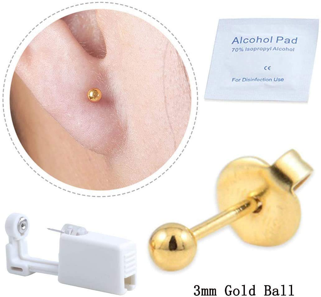 XUKEKOY 2 Pack Self Ear Piercing Gun Earring Disposable Piercing Kit No Pain Easy Use Ear Piercing Gun Kit Tool with Stud (Gold)