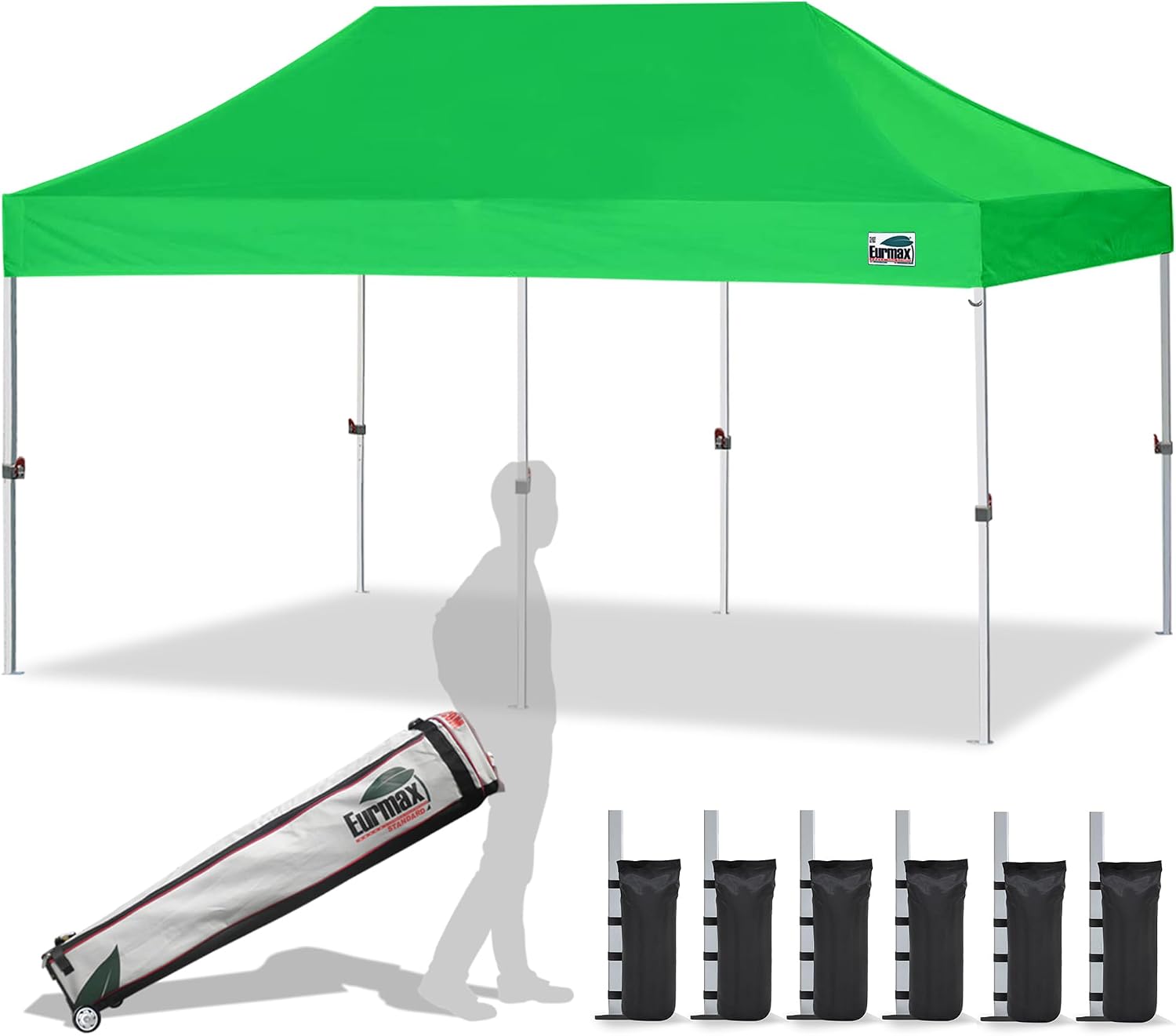 Eurmax USA 10x10ft Pop Up Canopy,Commercial Instant Tent for Outdoor Events,Patented No-Tip Rolling Storage Bag with 4 Sandbags,UV & Water Resistant,Heavy Duty Portable Shelter Gazebo,Black