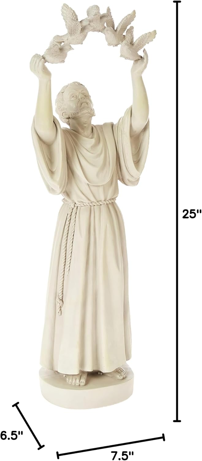 Design Toscano Francis of Assisi Blessing Religious Garden Decor Statue with Bird Bath Feeder, 19 inches Tall, Cast Stone Resin, Gray Stone Finish