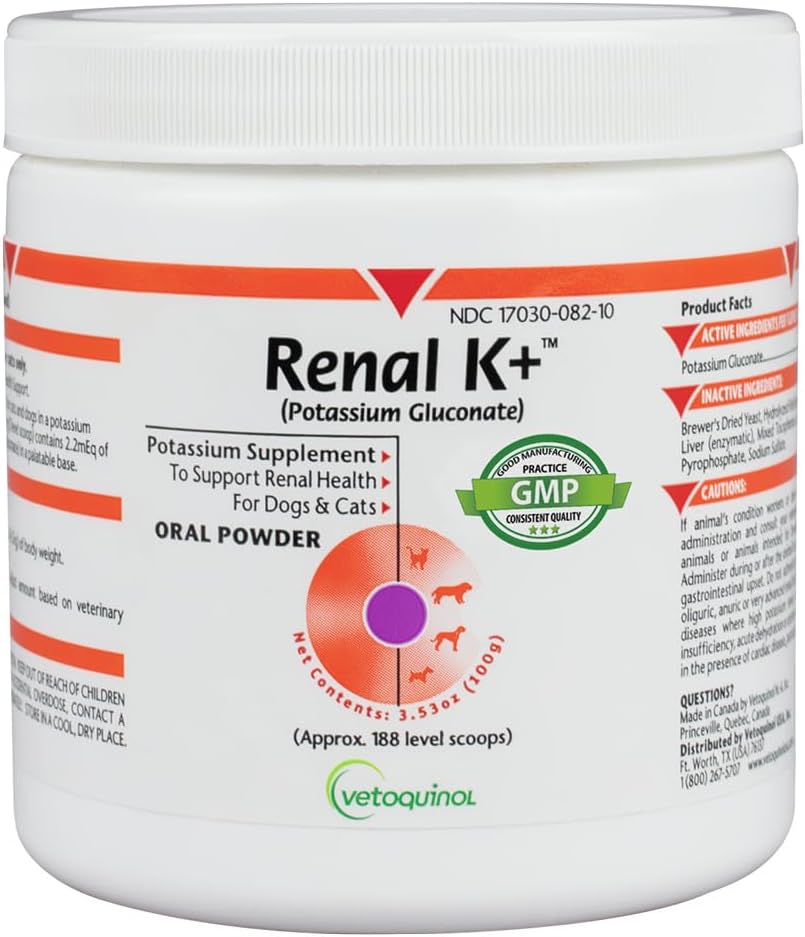 Vetoquinol Renal K - Potassium Supplement Powder for Dogs & Cats - Supports Kidney Health & Pet Wellness - Unflavored Oral Supplement - 3.5oz