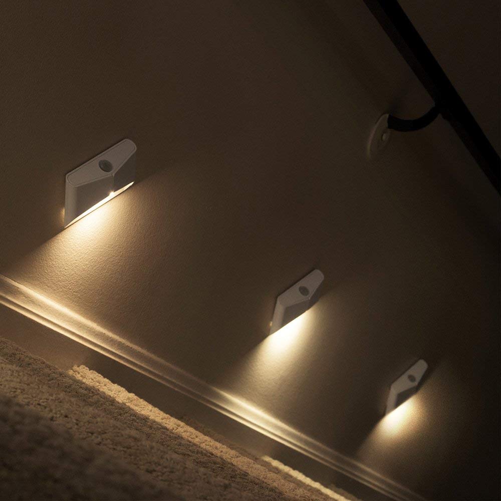Mr. Beams MB710 LED Nightlight, Wireless, Battery-Powered, Motion-Sensing For Use In Bedroom, Stairs, Nursery, Kitchen & More, Three-Pack, White