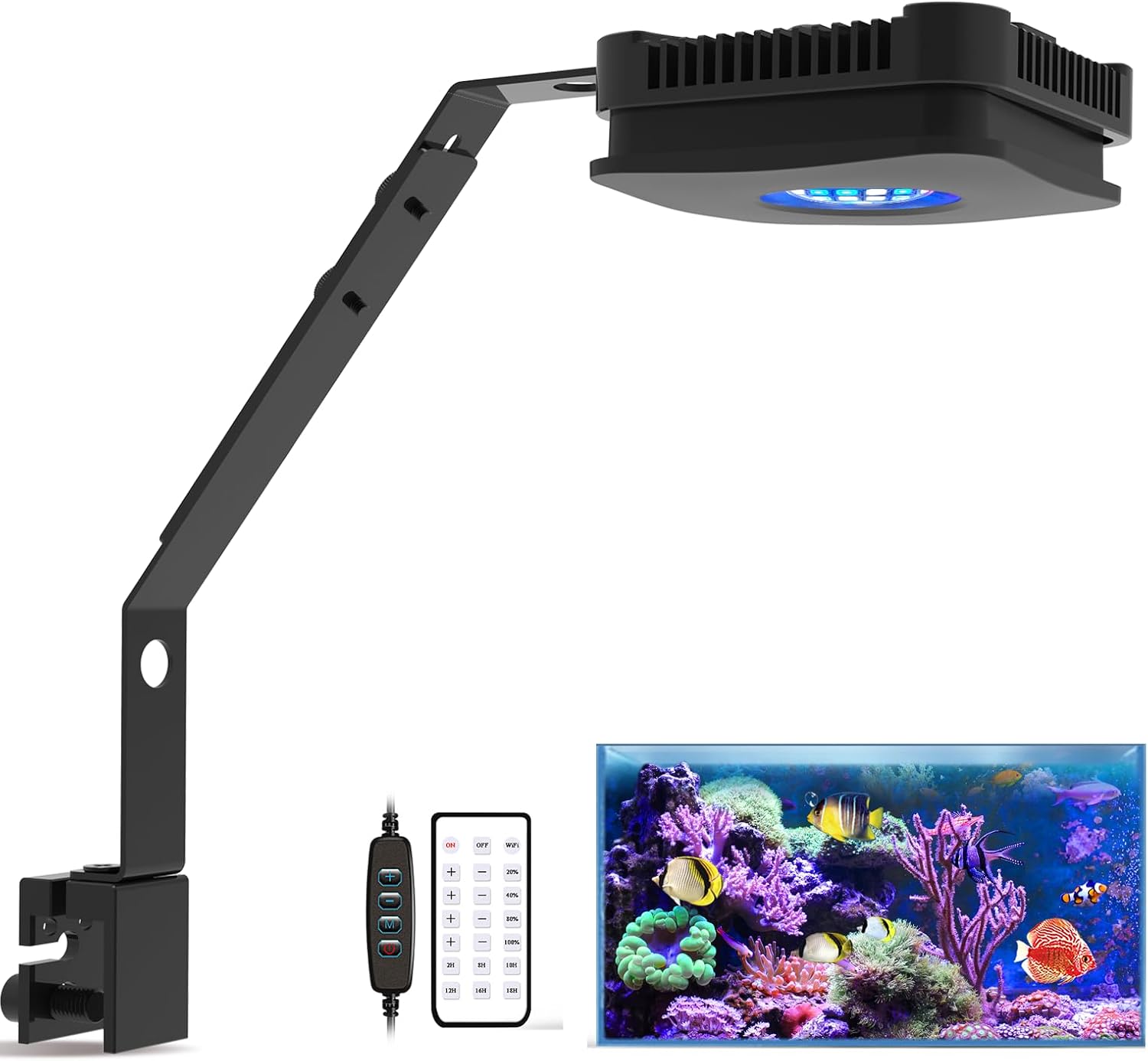 Lominie LED Aquarium Light, Planted Tank Light 4 Channels Remote Control 6500K Aquarium LED Lamp for Freshwater Fish Tank Refugium with Gooseneck (A20 Freshwater)