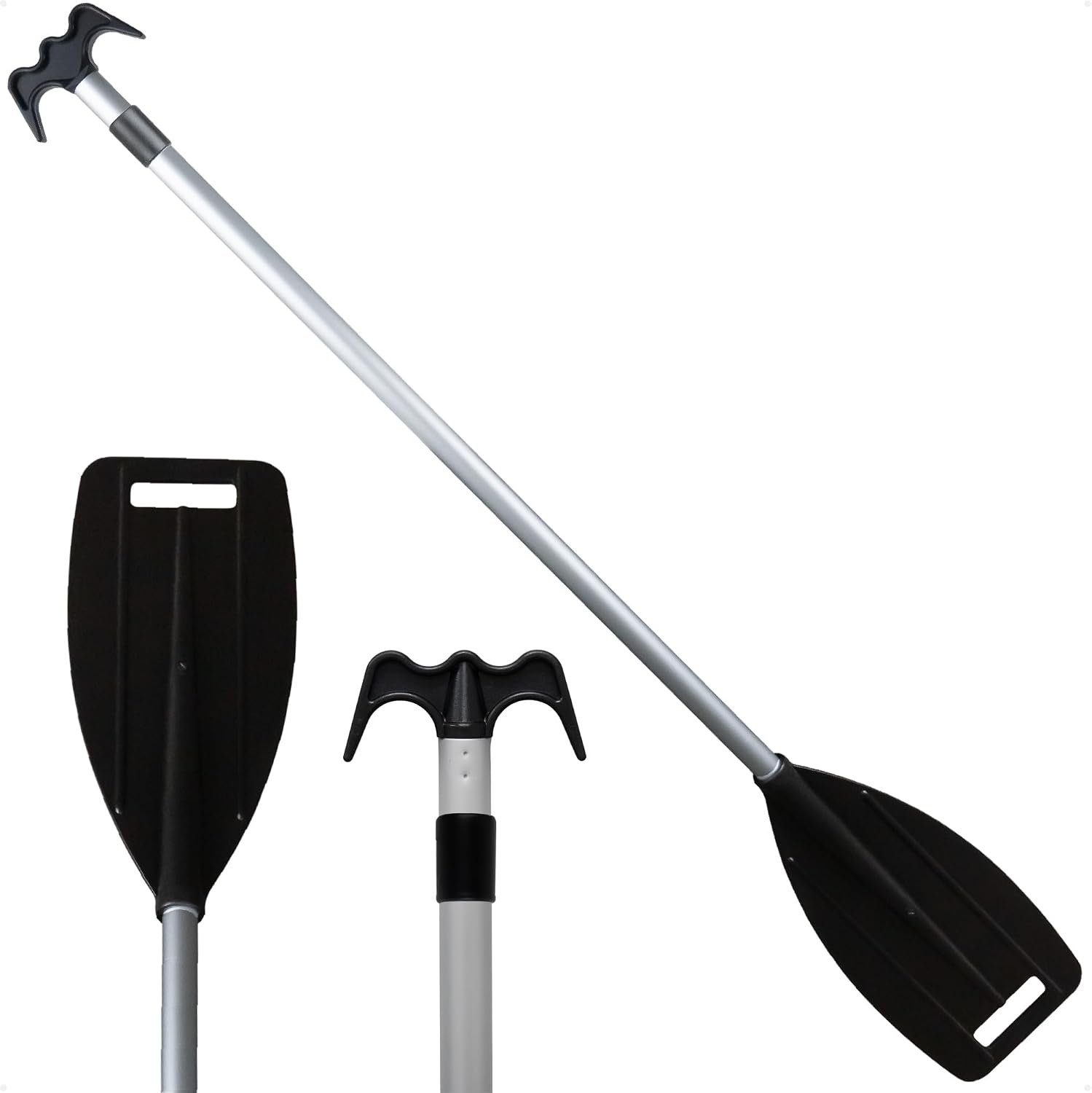 Five Oceans Canoe Paddle, Telescoping Canoe Paddles and Boat Hook, Black, Extend from 3.75 Ft. (45-inch) to 6 Ft.(72-inch), Aluminum Shaft, Reinforced Blade & Hook, Lightweight