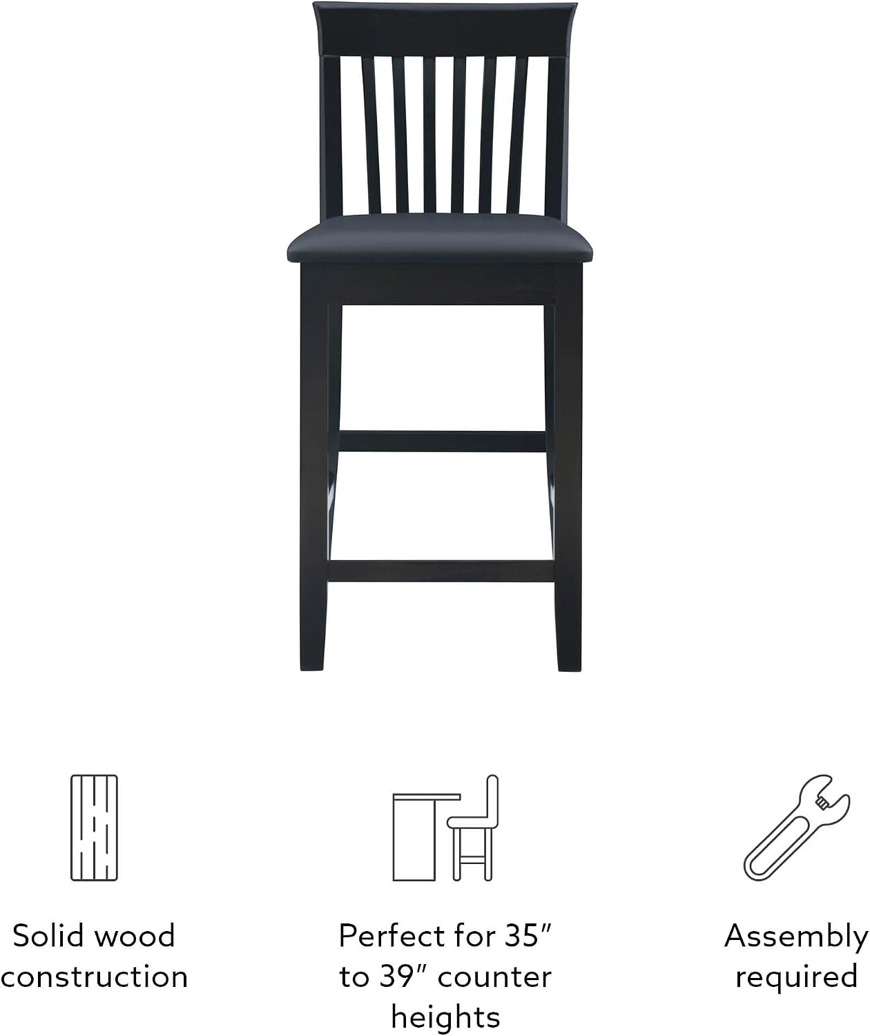 Linon Torino Collection Craftsman Counter Stool, 17.25"W x 19.5"D x 37"H, Black