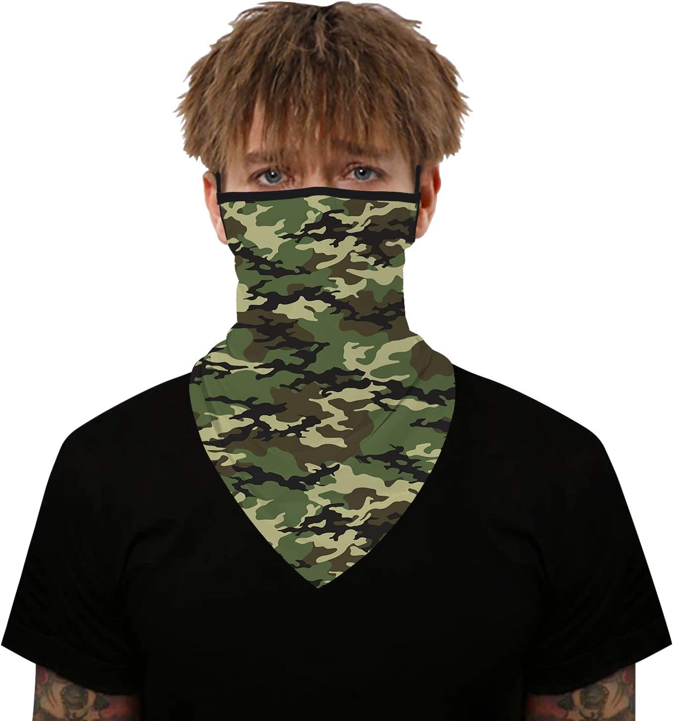 YAYOUREL Neck Gaiter Face Mask Bandanas for Men Women UV Face Scarf Cover Ear Loop Hole Facemask for Fishing Running Cycling