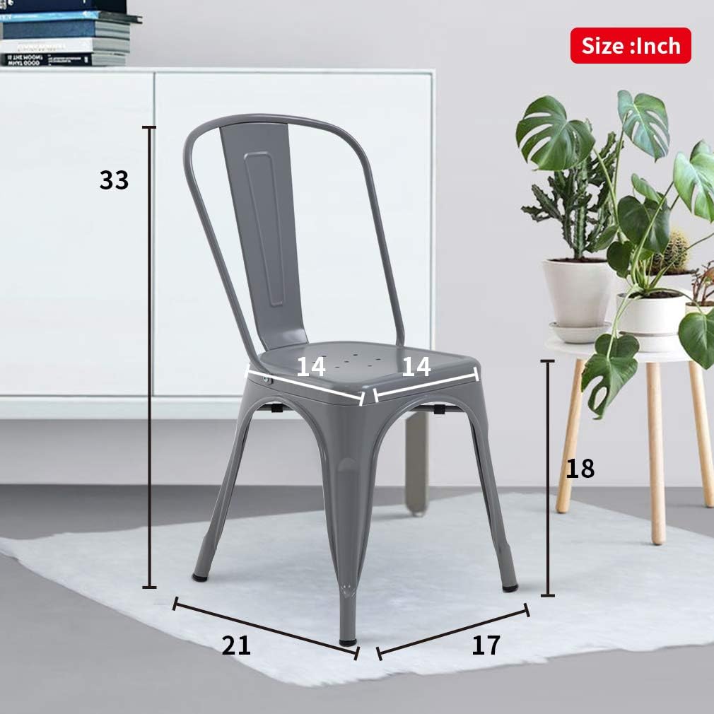 FDW | Metal Dining Chairs | Set of 4, Black | 330lbs Load | Stackable Tolix Side Chairs with Backrest | Non-Slip Feet | Indoor/Outdoor Use | Ideal for Kitchen & Restaurants