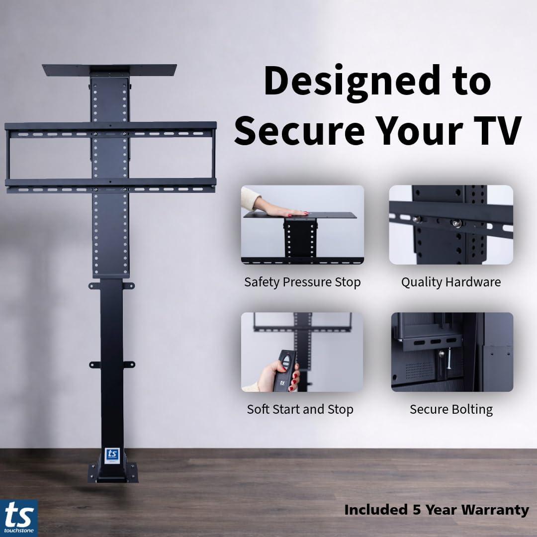 Touchstone Valueline 30003 Smart Motorized TV Lift for 26–50” TVs – Pop-Up Cabinet Mount, Alexa & Google Enabled, 5-Year Warranty, 28” Travel, 170 lb Capacity, RF & Wired Remotes