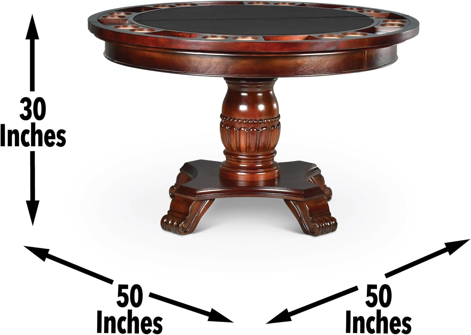 Steve Silver Tournament 51" x 51" Traditional Round Faux Leather & Wood Poker Game Table with Casters, Chairs, Pedestal Base, Removable Top