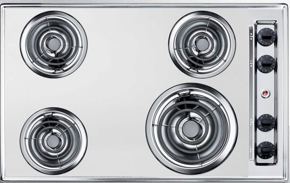 Summit 30" 4 Burner Electric Cooktop, Stainless Steel Look- ZEL05 | 230 Volt Coil Electric Cooktop, Fits 28 3/8" W x 18 5/8" D counter cutouts