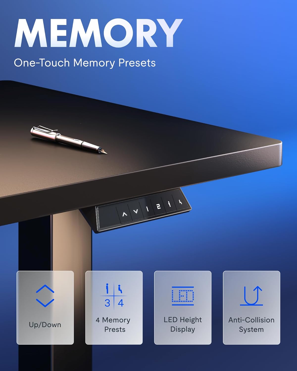 FLEXISPOT EN1 One-Piece Standing Desk, Electric Adjustable with 4 Memory Presets, 176 LBS Capacity, Stable & Quiet