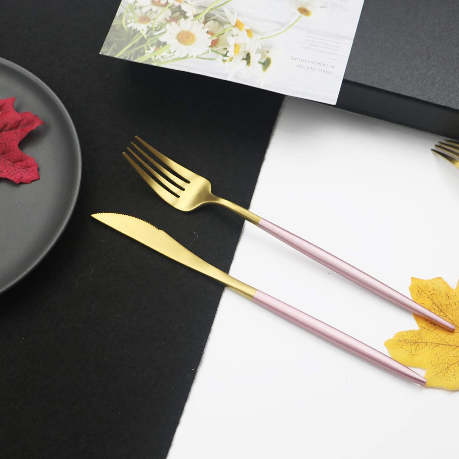 JASHII Luxury 18/10 Rainbow Flatware Set - 304 Stainless Steel Colorful Cutlery - 5-Piece Adaline Royal Modern Satin Finish for Birthday