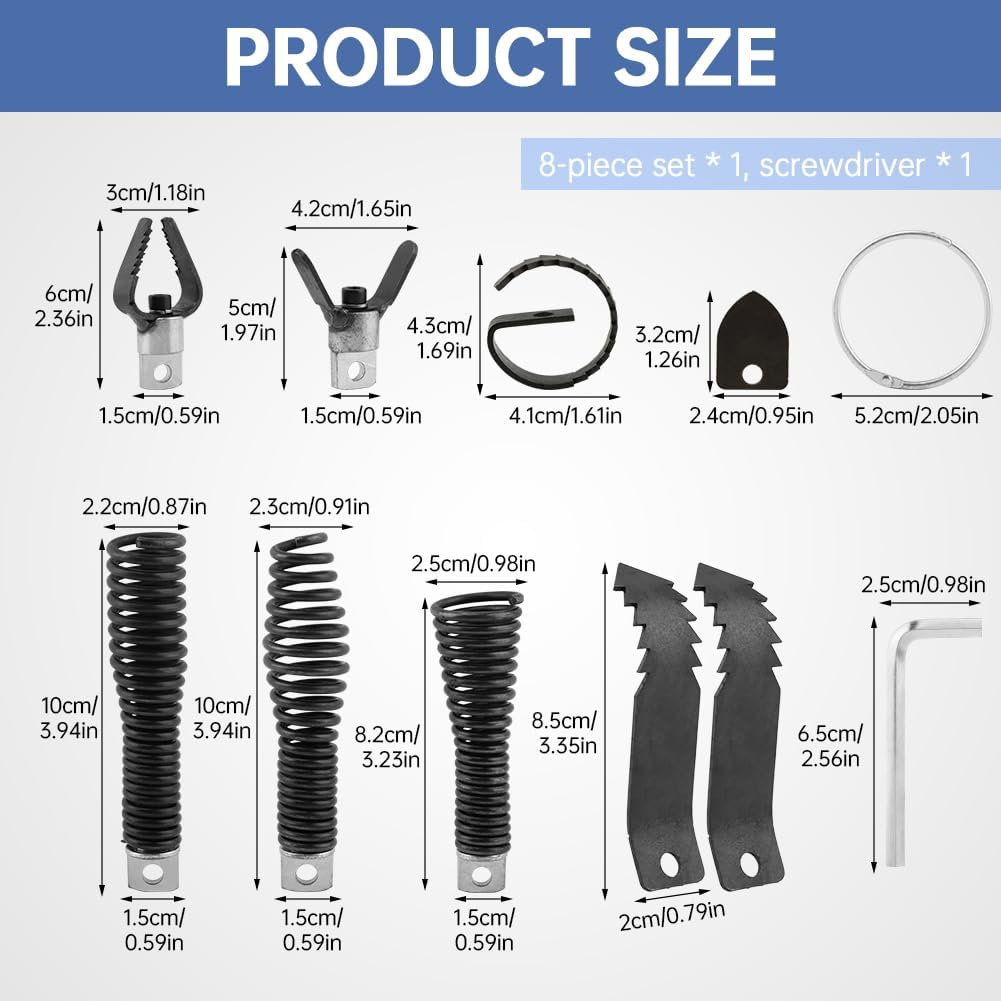 Drain-Snake Drill Attachments, Auger Cutter Kit for Roots Grease and Stubborn Clogs, Used in 50FT-100FT Electric Snakes