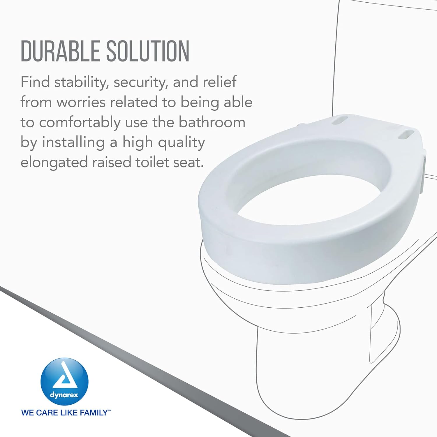 Dynarex Elongated Raised Toilet seat Without arms, Portable