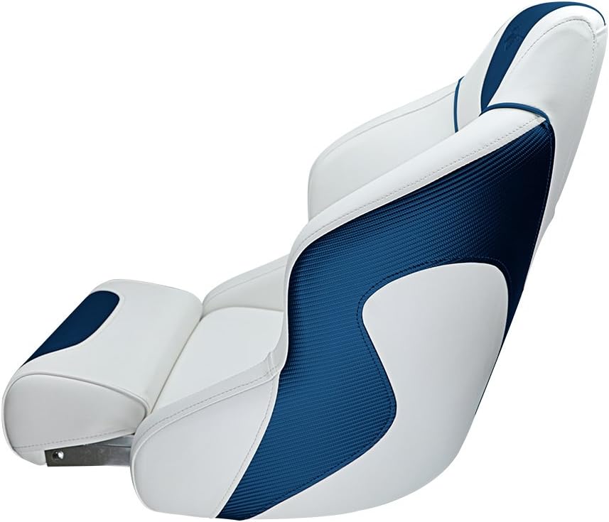 Seamander Boat Captains Chair,Captain Bucket Seat with Flip Up Bolster,Integral Rotomolded Frame, Premium EPDM Foam Material, Marine Grade Vinyl (A-White/Charcoal)