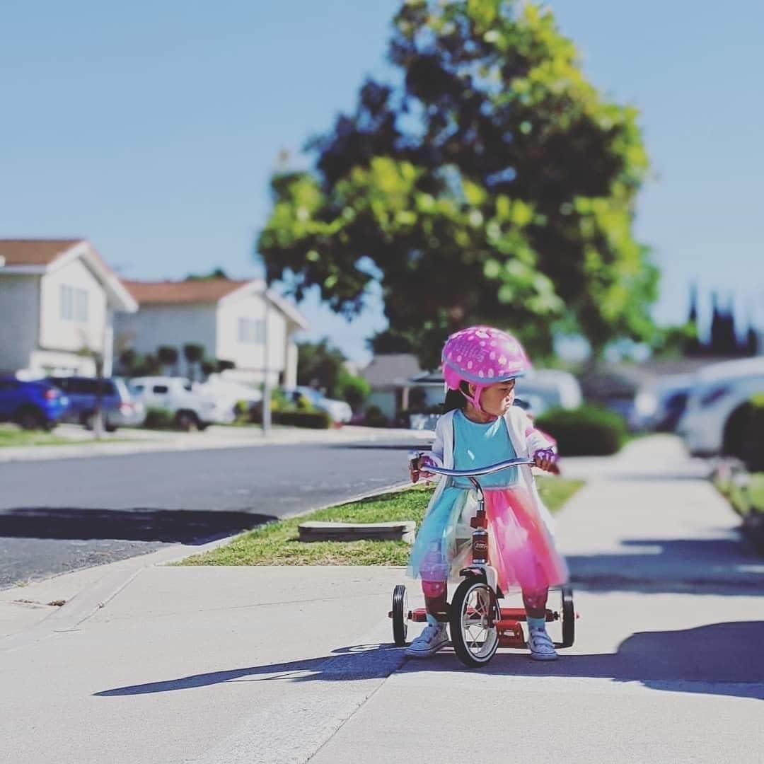Radio Flyer Classic Pink Tricycle, for Ages 2-4, 10" Front Wheel, Bell | Steel Frame, Adjustable Seat, Rubber Tires, Chrome Details, Rear Step, Controlled Turning Radius, Tricycle for Toddlers