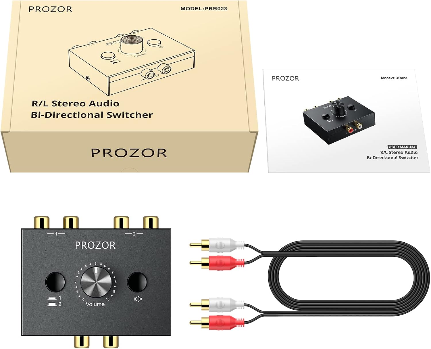 PROZOR RCA Stereo Audio Switcher - 2 in 1 Out R/L Stereo Audio Switch
