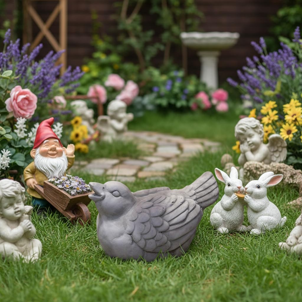Small Cement Bird Statue, Gray Concrete Finish (8.25 X 5.25 X 6.25 In.) | Decorative Cement Bird Figurine With A Gray Concrete Finish, Ideal For Tables, Patios, Lawns, Yards, And Home Décor.
