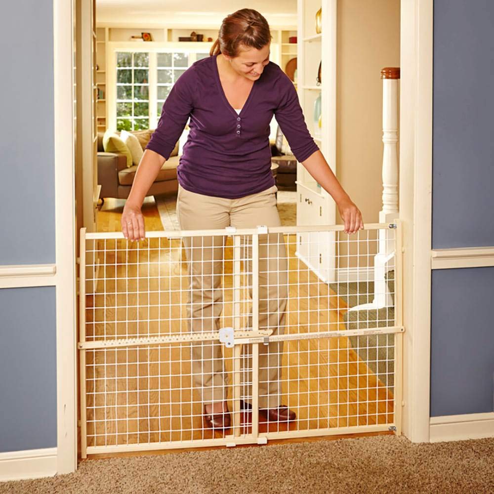 Toddleroo by North States - Quick-Fit Extra-Wide Wire Mesh Wooden Baby Gate: Pressure Mounted Baby Gate for Doorways - Adjustable 29.5 to 50 Inches