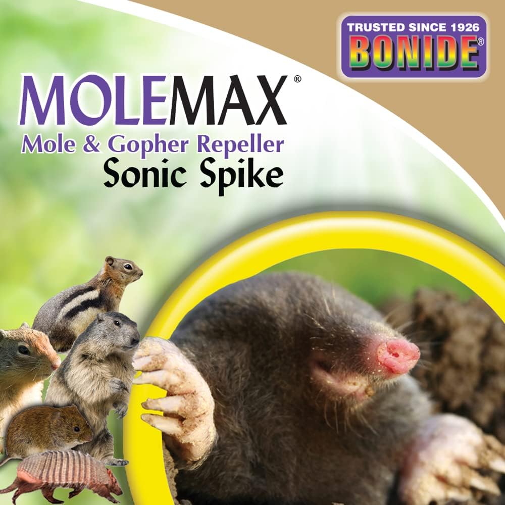 Bonide MoleMax Mole & Gopher Repeller Battery-Powered Sonic Spike | Animal Repellent Stake with Chatter Sound Technology
