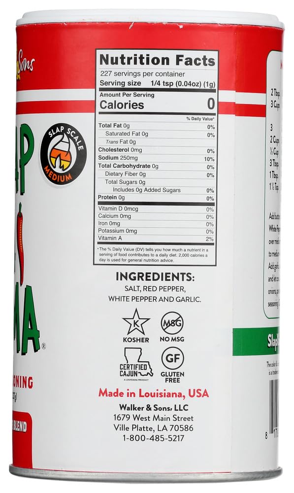 Slap Ya Mama Cajun Seasoning from Louisiana, Hot Blend, No MSG and Kosher, 8 Ounce Can | one 8 oz canister of Hot Blend Cajun seasoning for chicken, seafood, vegetables, grilling, and everyday meals.