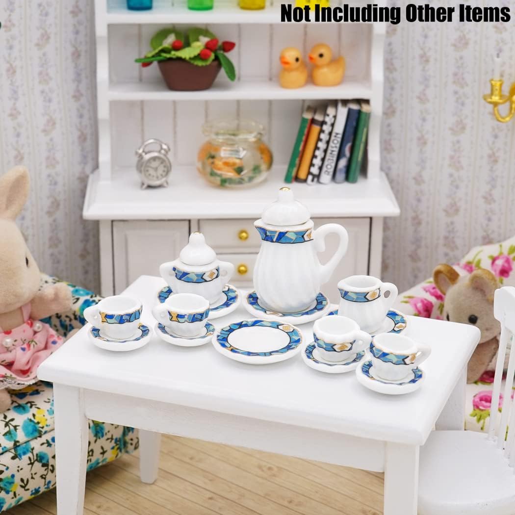 Odoria 1/12 Miniature Porcelain Tea Set 15Pcs Dollhouse Decoration Accessories, Grapes