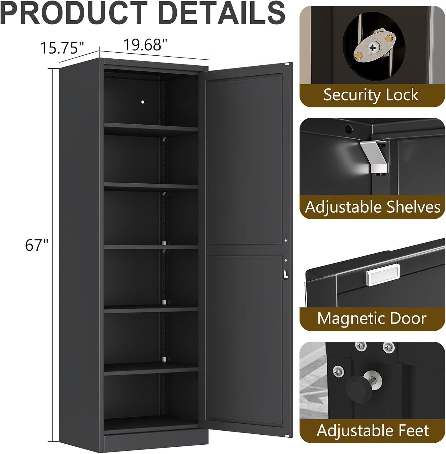 pozdeg 67" Tall Narrow White Metal Storage Cabinet | 2 Doors, 4 Adjustable Shelves, Freestanding Slim Pantry Organizer for Bathroom Kitchen Living Room