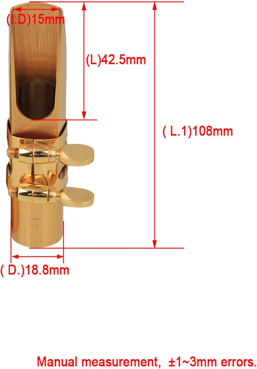 Yibuy Gold Plated Brass B-flat Tenor Saxophone Sax Mouthpiece with Cap Ligature 7#
