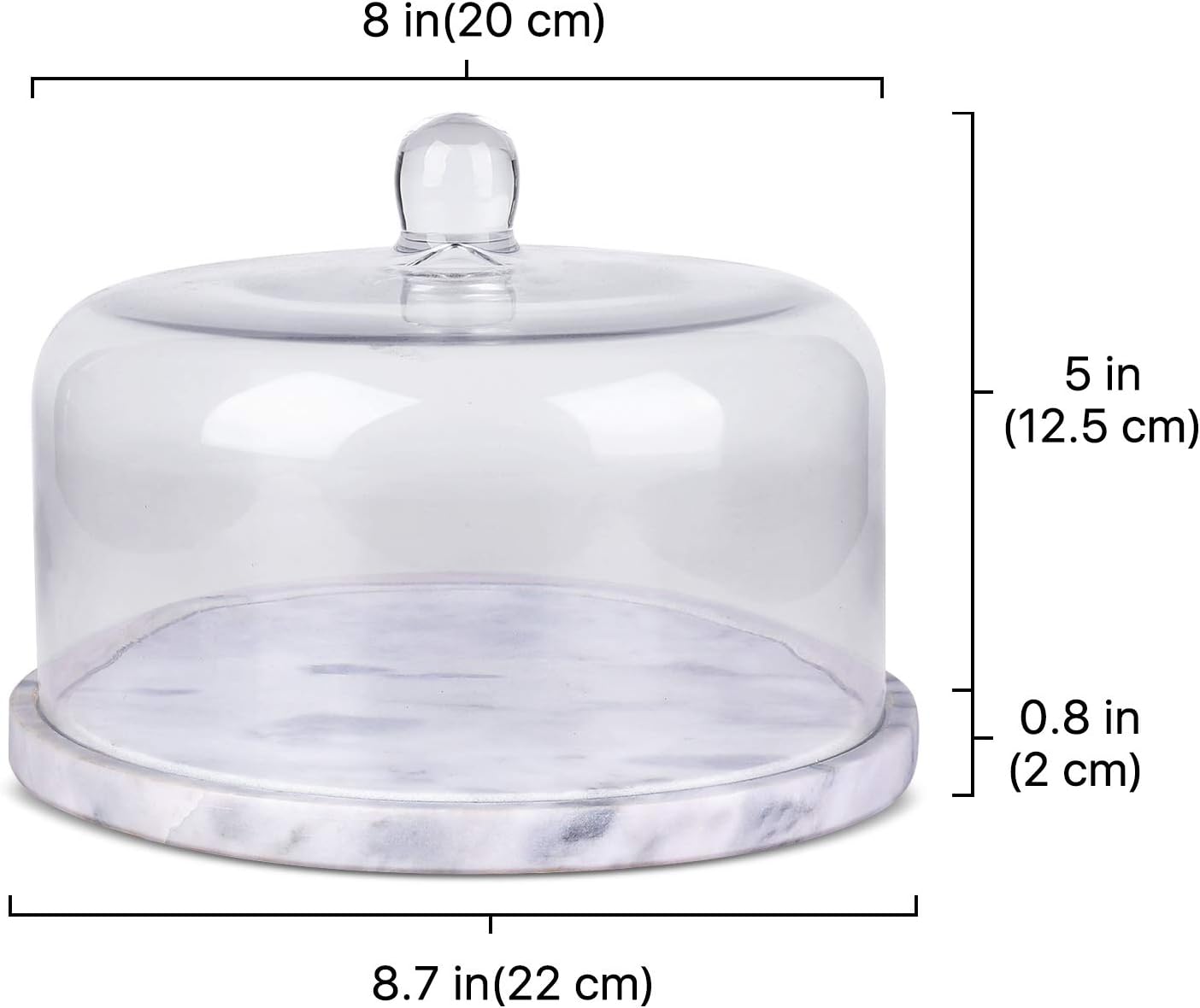 Flexzion Marble Cake Stand with Glass Dome Lid, 8.7-Inch Serving Plate