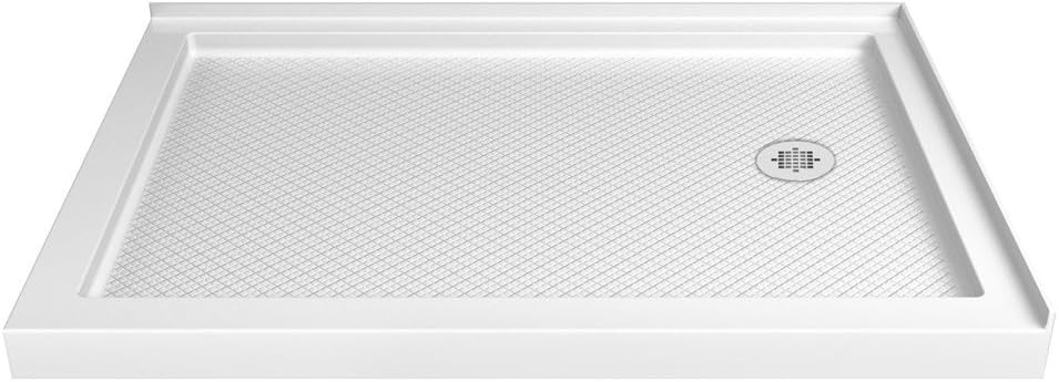 DreamLine SlimLine 34 in. D x 48 in. W x 2 3/4 in. H Right Drain Double Threshold Shower Base in White, DLT-1034482