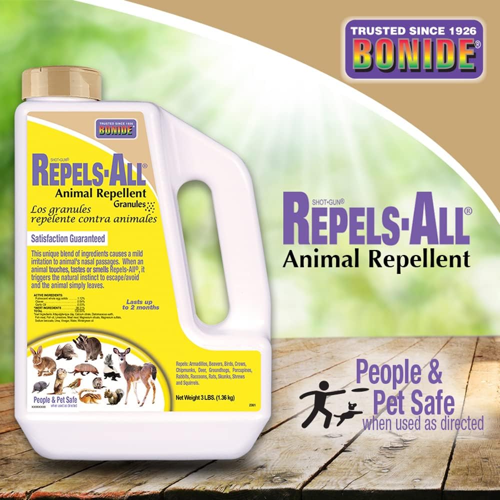 Bonide Repels-All Animal Repellent Granules, 6 lbs. | Ready-to-Use Deer & Rabbit Repellent, Deter Pests from Lawn & Garden