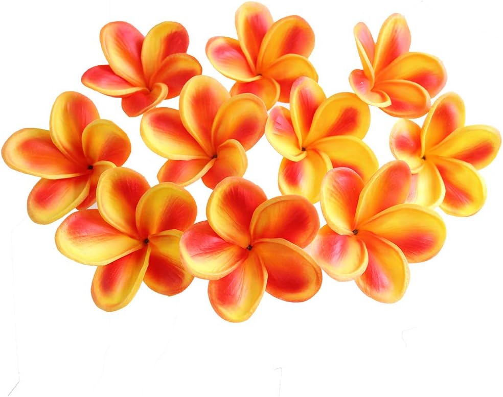 10PCS Artificial Plumeria Flowers with Stem, Apricot | Natural Real Touch,DIY Cake Decoration, Hawaiian Part, Luau Decor, Wedding Bouquets