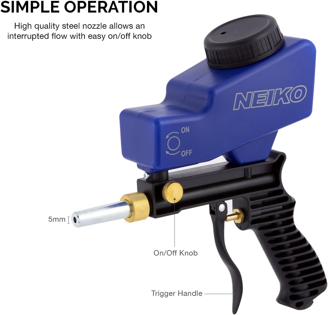 NEIKO 30068A Air Sand Blaster Gun | Remove Paint, Rust, Stains, and Grime on Surfaces | Gravity Feed | Replaceable Steel Nozzle