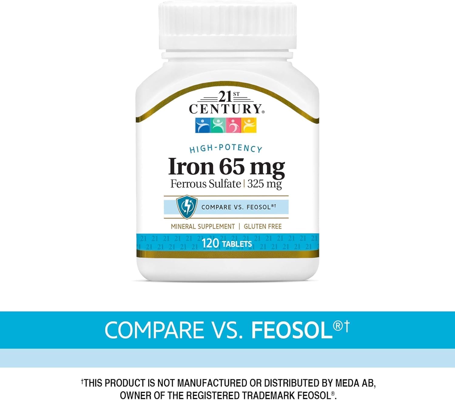 21st Century Slow-Release Iron 65mg High Potency Tablets, 120 Count | High-Potency Iron 65 mg From Ferrous Sulfate, Energy & Healthy Red Blood Cell Support, Slow-Release & Gentle on the Stomach