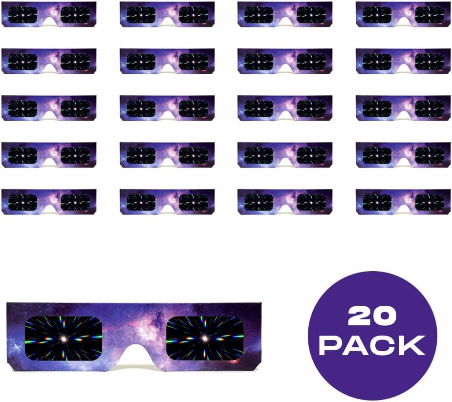 GloFX Paper Cardboard Diffraction Glasses - Great for Christmas Lights, Parties, Raves, Festivals, Light Shows, & Fireworks