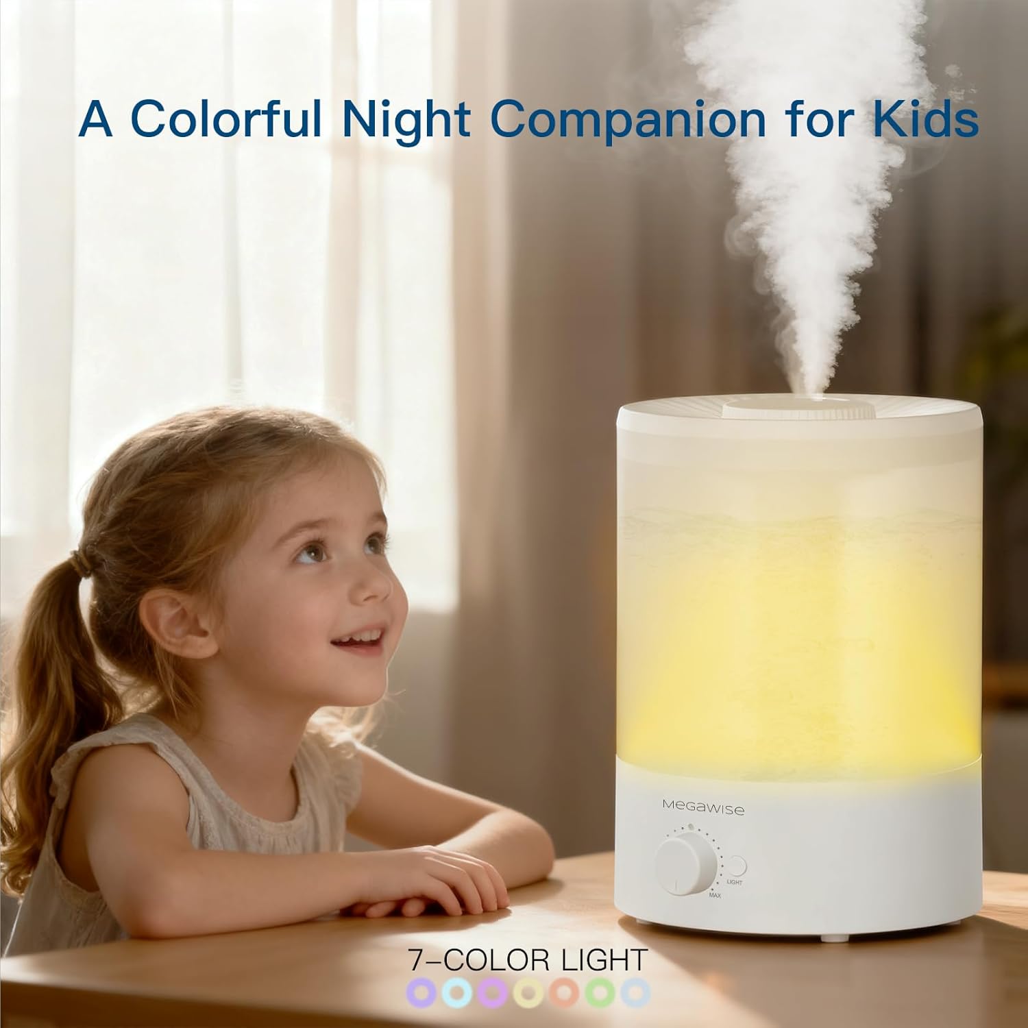 MEGAWISE 1.5L Cool Mist Humidifier for Bedroom, 25dB Quiet