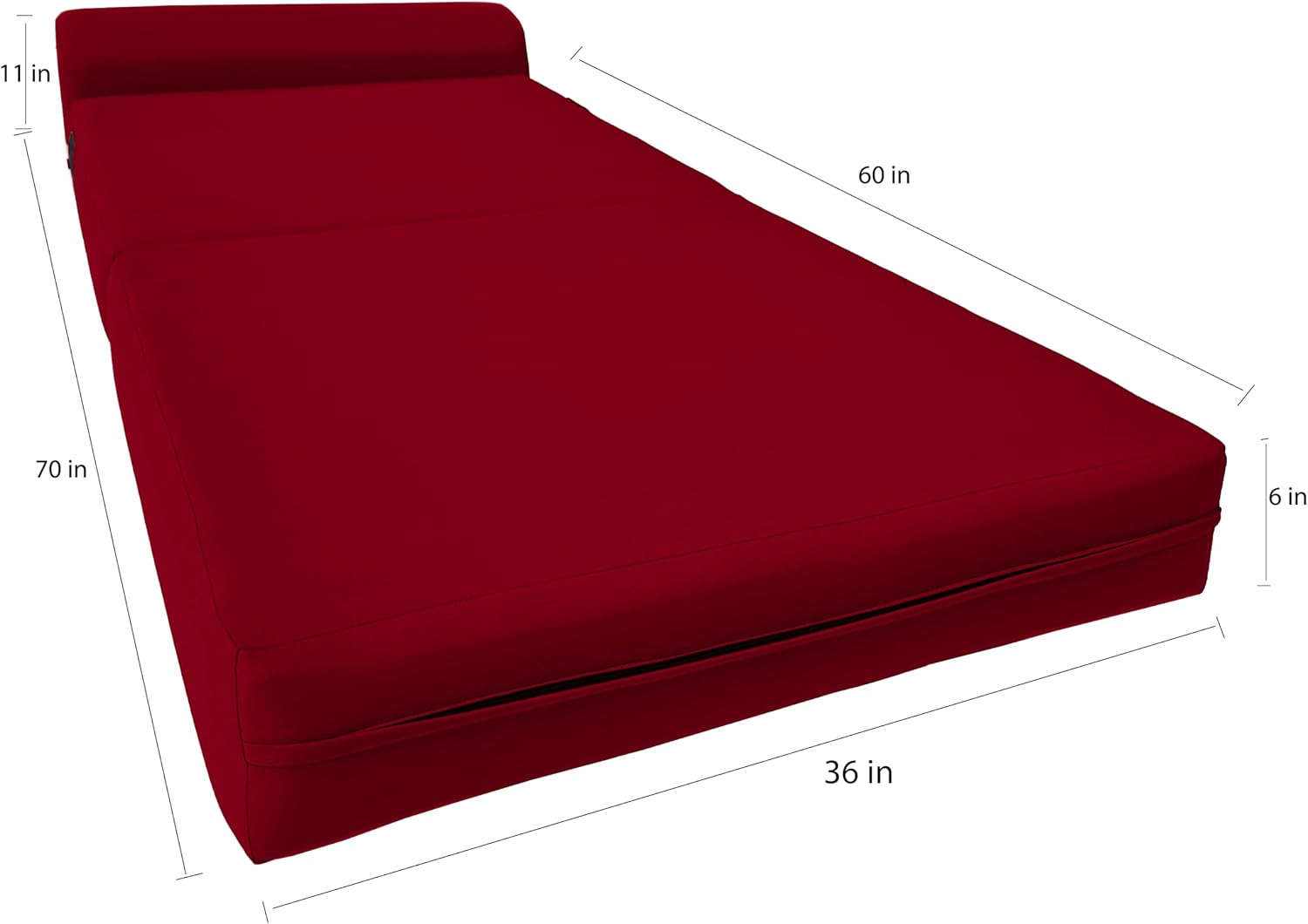 D&D Futon Furniture Sleeper Chair Folding Foam Bed, Portable Studio Guest Sofa Beds 6 x 36 x 70 Red