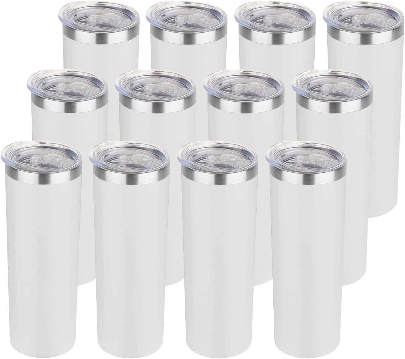 HASLE OUTFITTERS 20 oz Skinny Tumblers Bulk Set, Stainless Steel Insulated Slim Tumblers with Lids, Reusable Double Wall Travel Coffee Mugs