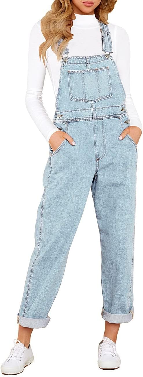 Vetinee Womens Classic Adjustable Straps Pockets Denim Bib Overalls Jeans Pants